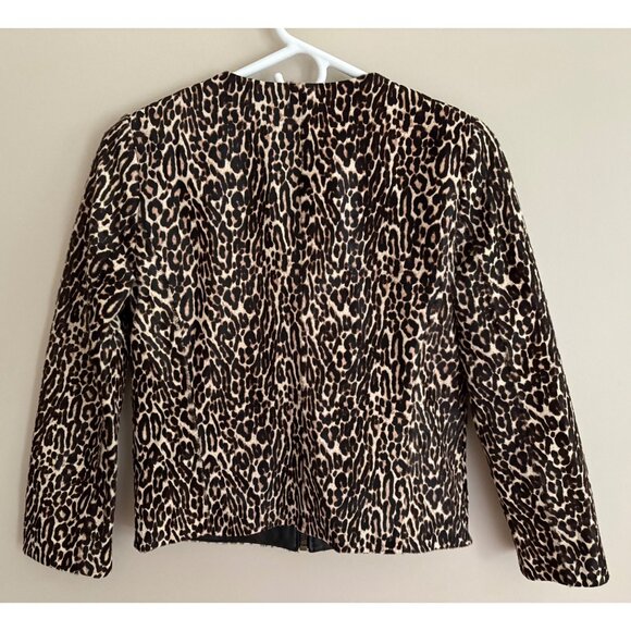 J. Crew Collection Calf Hair Leopard Print Leather Collarless Jacket Size 2 - Picture 6 of 16